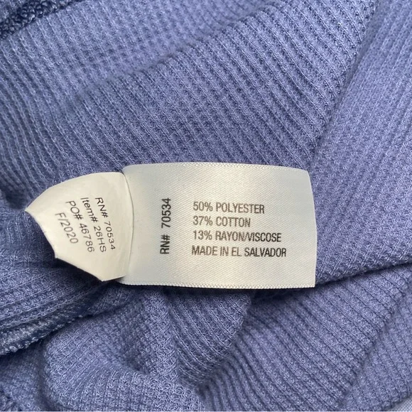 5/$25 Orvis Waffle Weave Long Sleeve Cornflower Blue Rounded Hem Medium - Picture 4 of 4